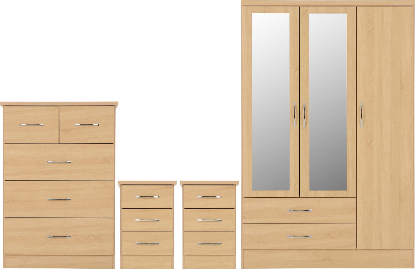 Nevada 3 Door 2 Drawer Mirrored Wardrobe Bedroom Set