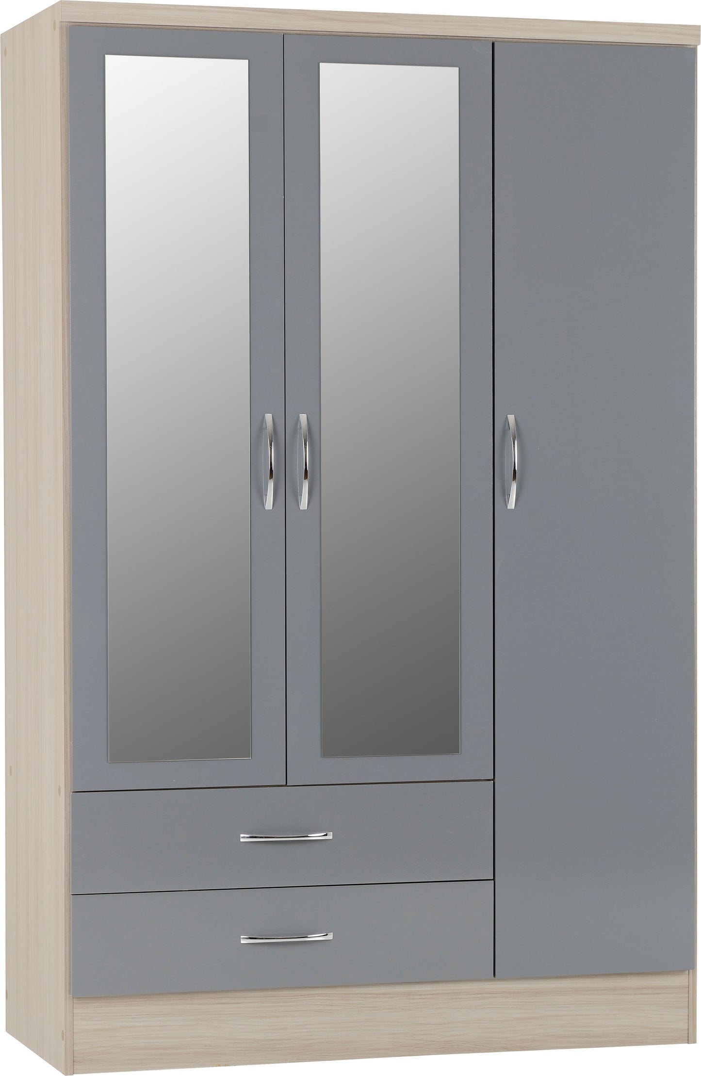Nevada 3 Door 2 Drawer Mirrored Wardrobe Bedroom Set