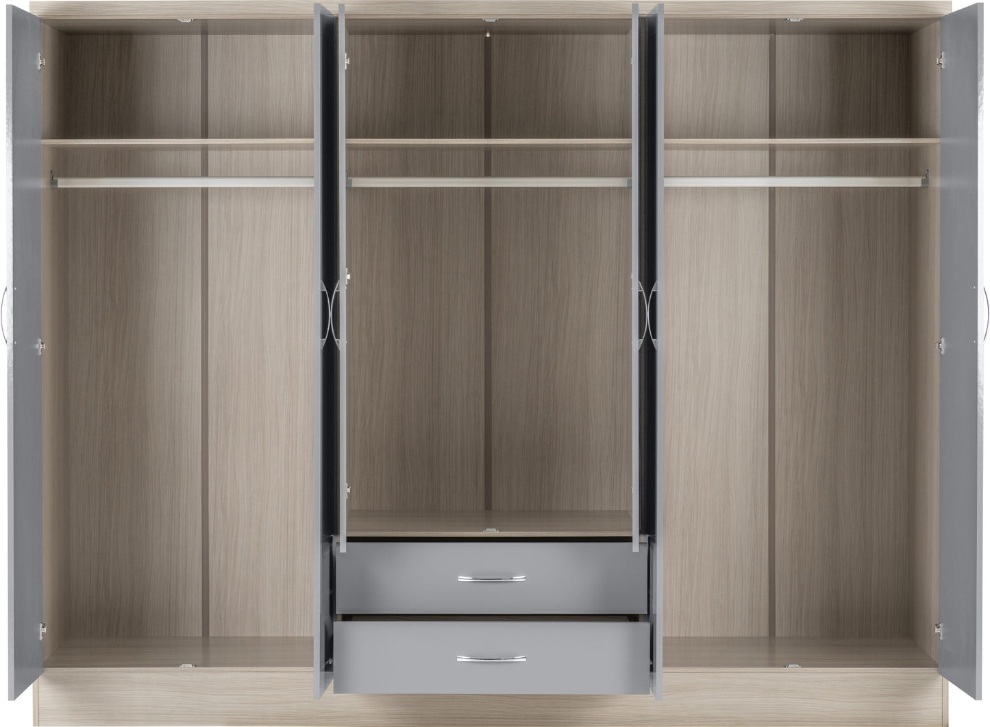Nevada 6 Door 2 Drawer Mirrored Wardrobe