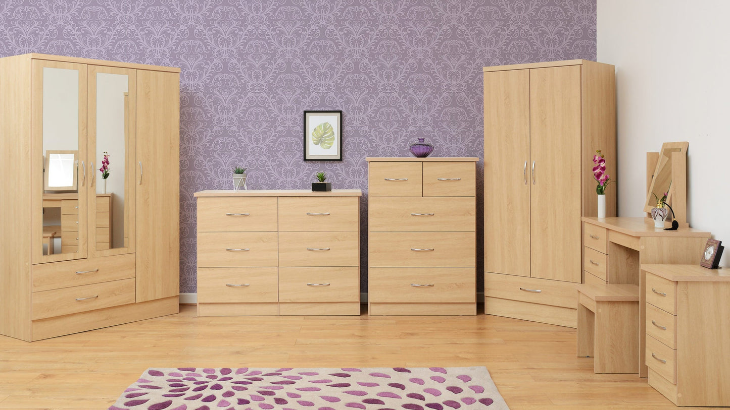Nevada 3 Door 2 Drawer Mirrored Wardrobe Bedroom Set