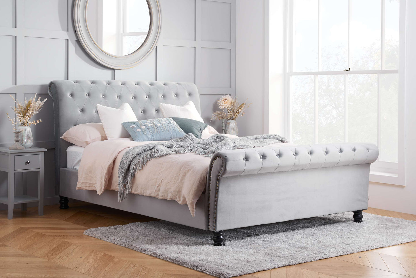 Opulence Grey Velvet Bed