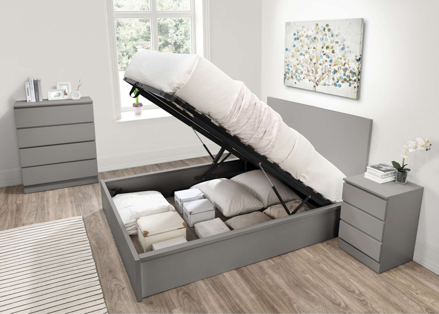 Oslo Grey Ottoman Storage Bed