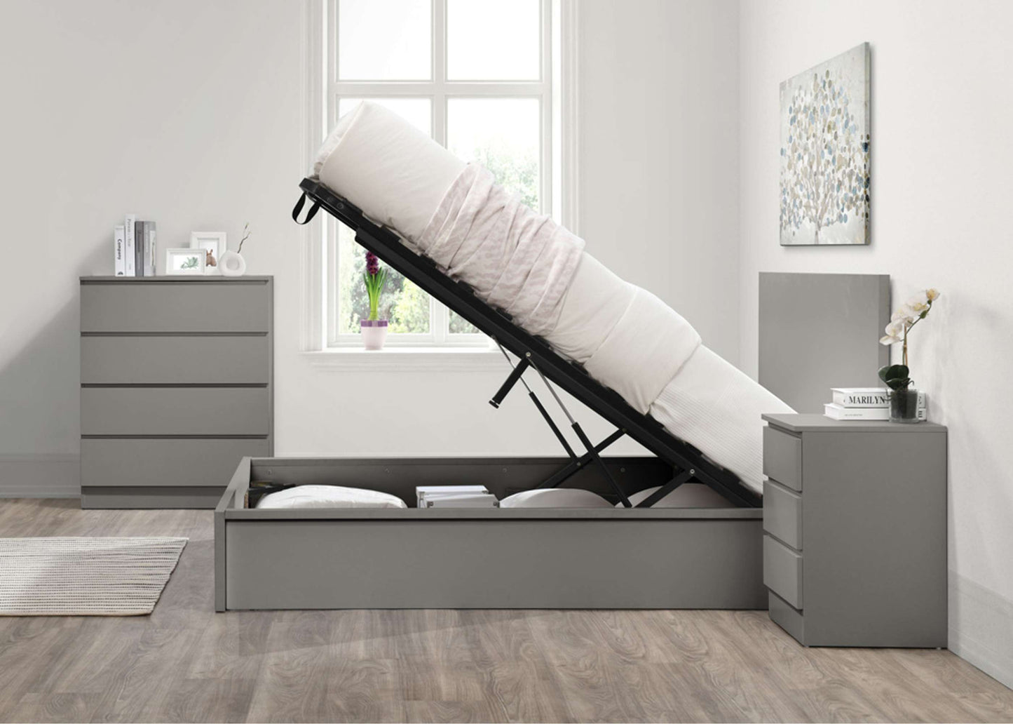 Oslo Grey Ottoman Storage Bed