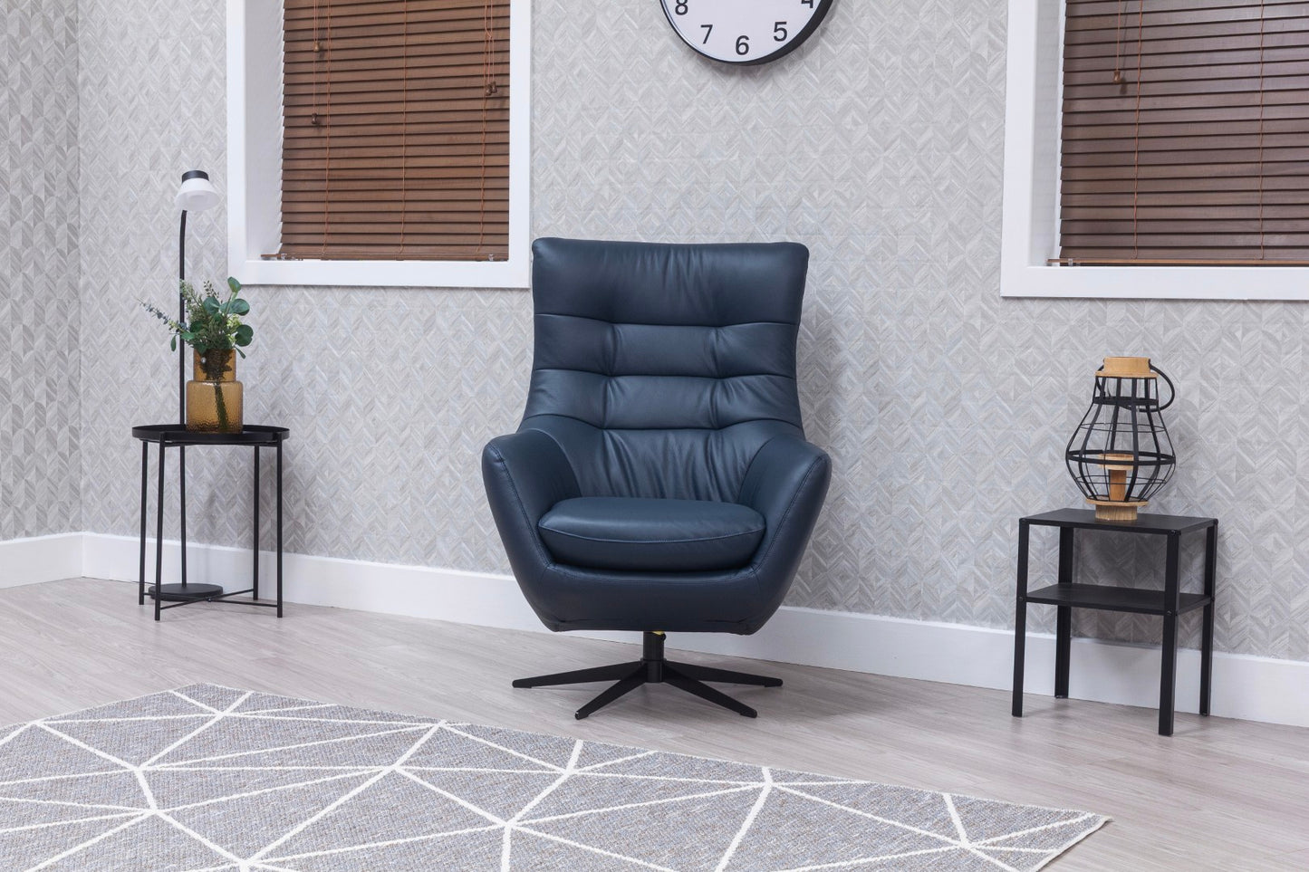 Orbit Navy Leather Luxury Swivel Chair
