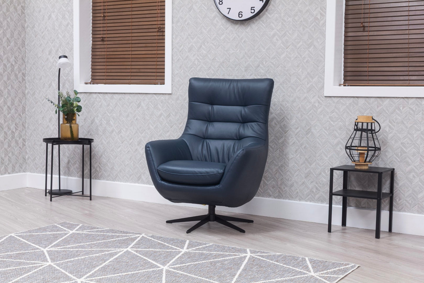 Orbit Navy Leather Luxury Swivel Chair