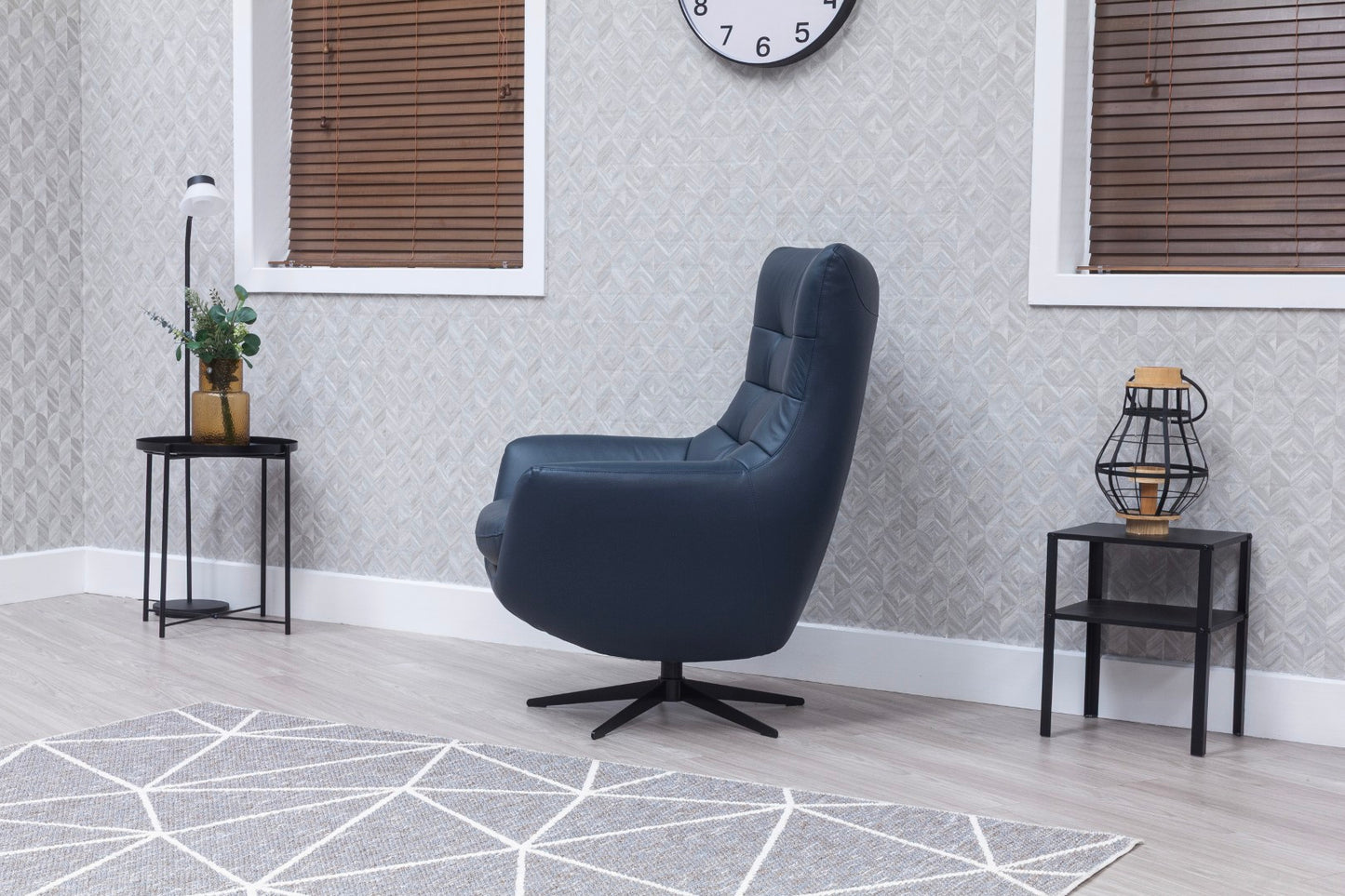 Orbit Navy Leather Luxury Swivel Chair