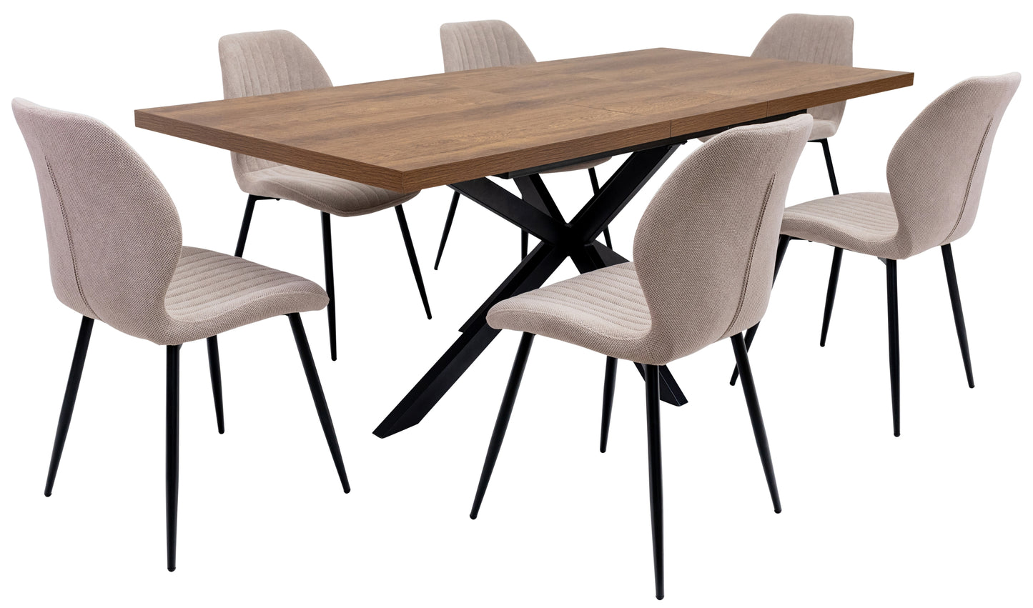 Ashbourne 1.6m Extending (+40cm) Dark Oak Dining Table Set + Ashton Dining Chairs