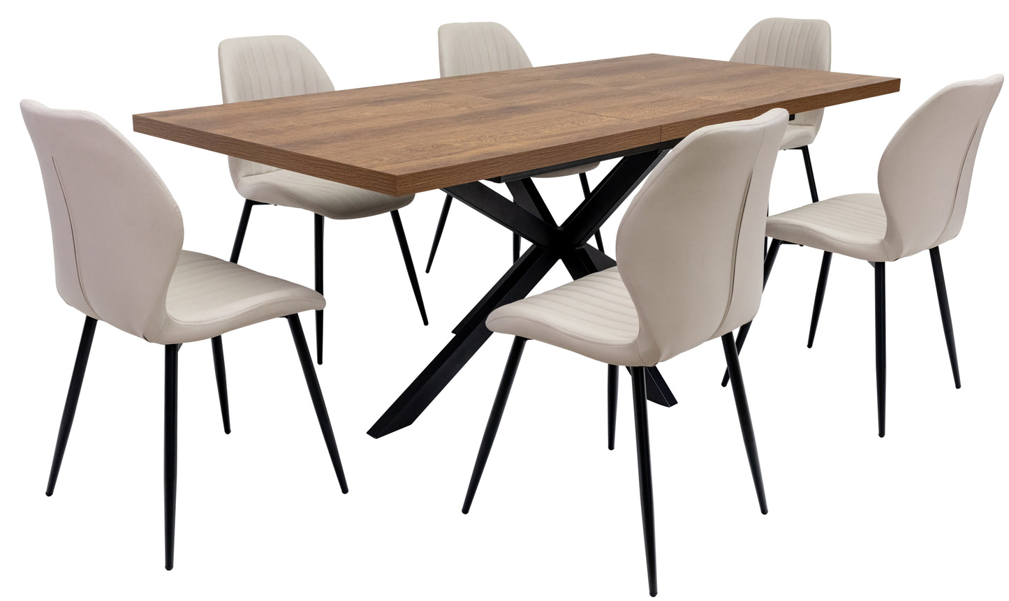 Ashbourne 1.6m Extending (+40cm) Dark Oak Dining Table Set + Santorini Dining Chairs