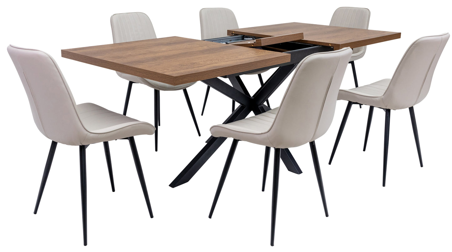 Ashbourne 1.6m Extending (+40cm) Dark Oak Dining Table Set + Santorini Dining Chairs