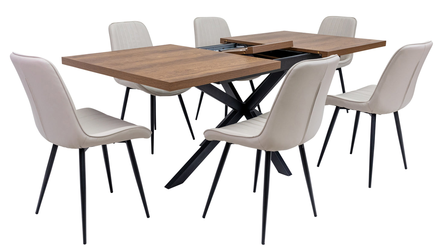 Ashbourne 1.6m Extending (+40cm) Dark Oak Dining Table Set + Ashton Dining Chairs