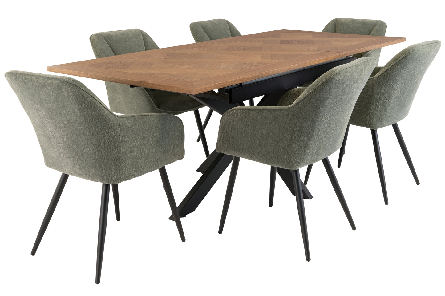 Oakley 1.6m Extending (+40cm) Oak Veneer Dining Table Set + 6x Eden Dining Chairs
