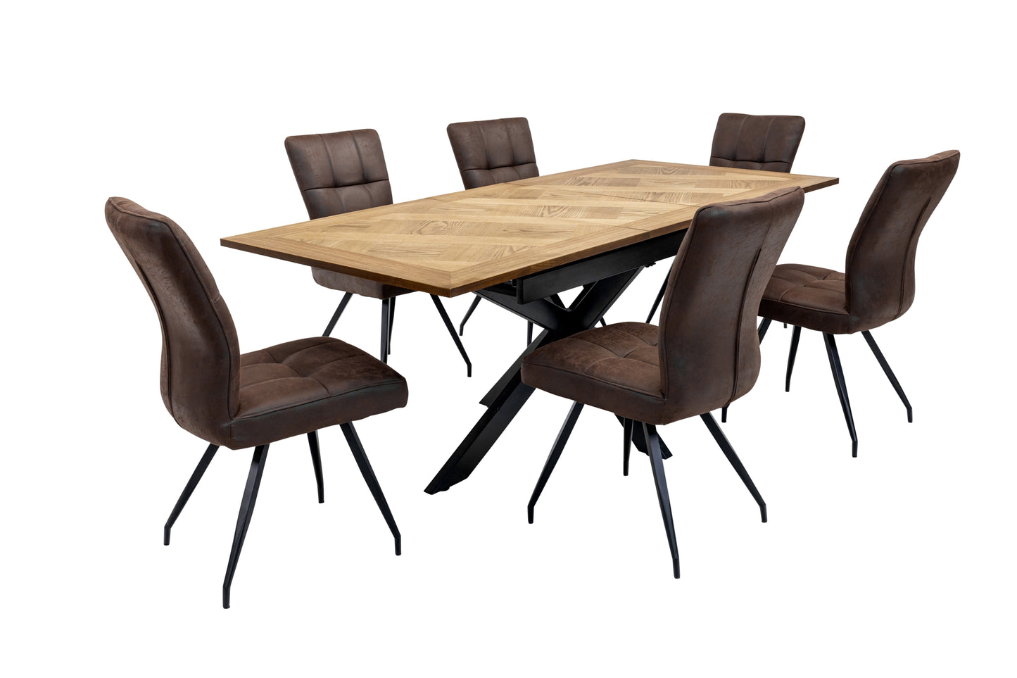 Oakley 1.6m Extending (+40cm) Oak Veneer Dining Table Set + 6x Kensington Dining Chairs