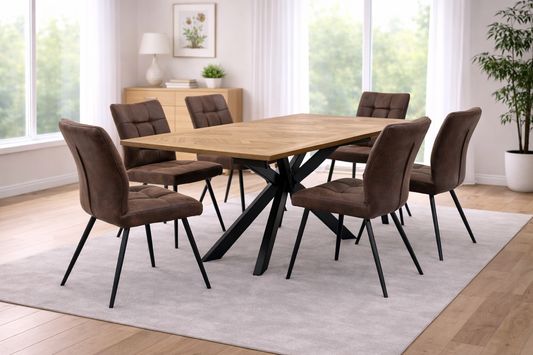Oakley 1.6m Extending (+40cm) Oak Veneer Dining Table Set + 6x Kensington Dining Chairs