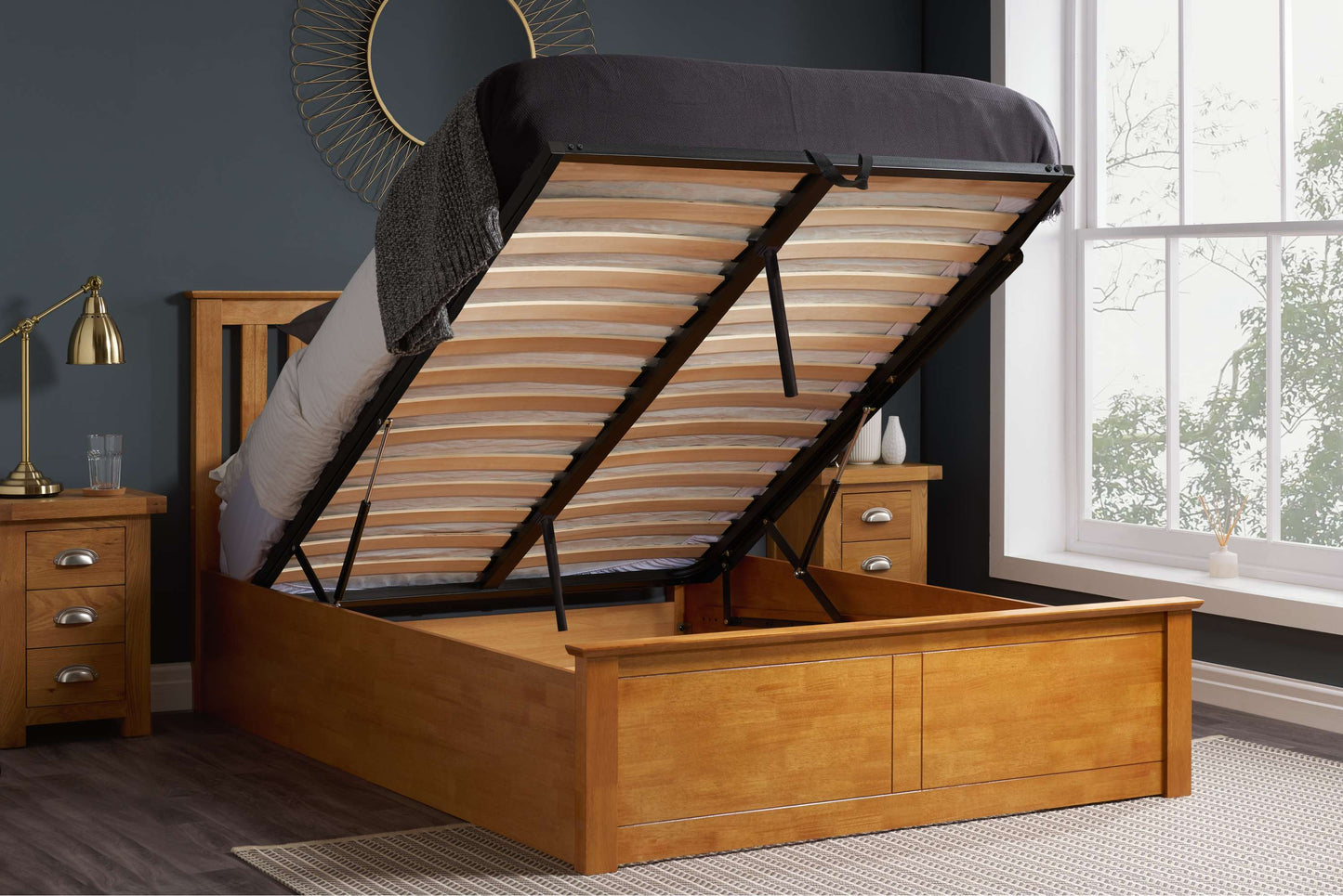 Phoenix Oak Ottoman Storage Bed