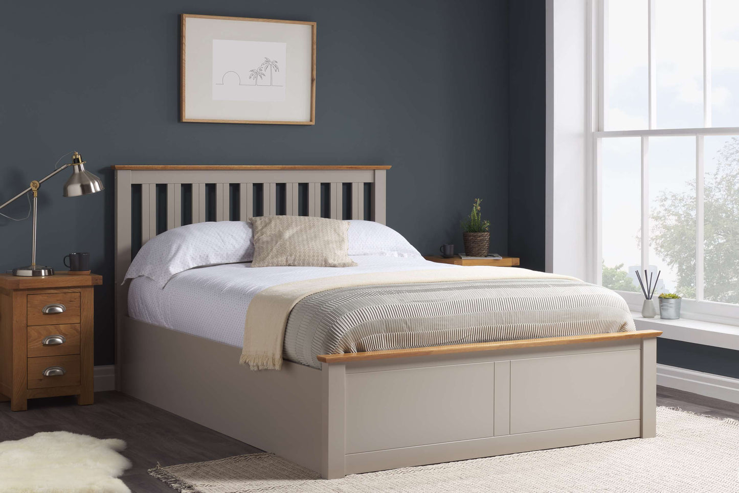 Phoenix Pearl Grey Ottoman Storage Bed