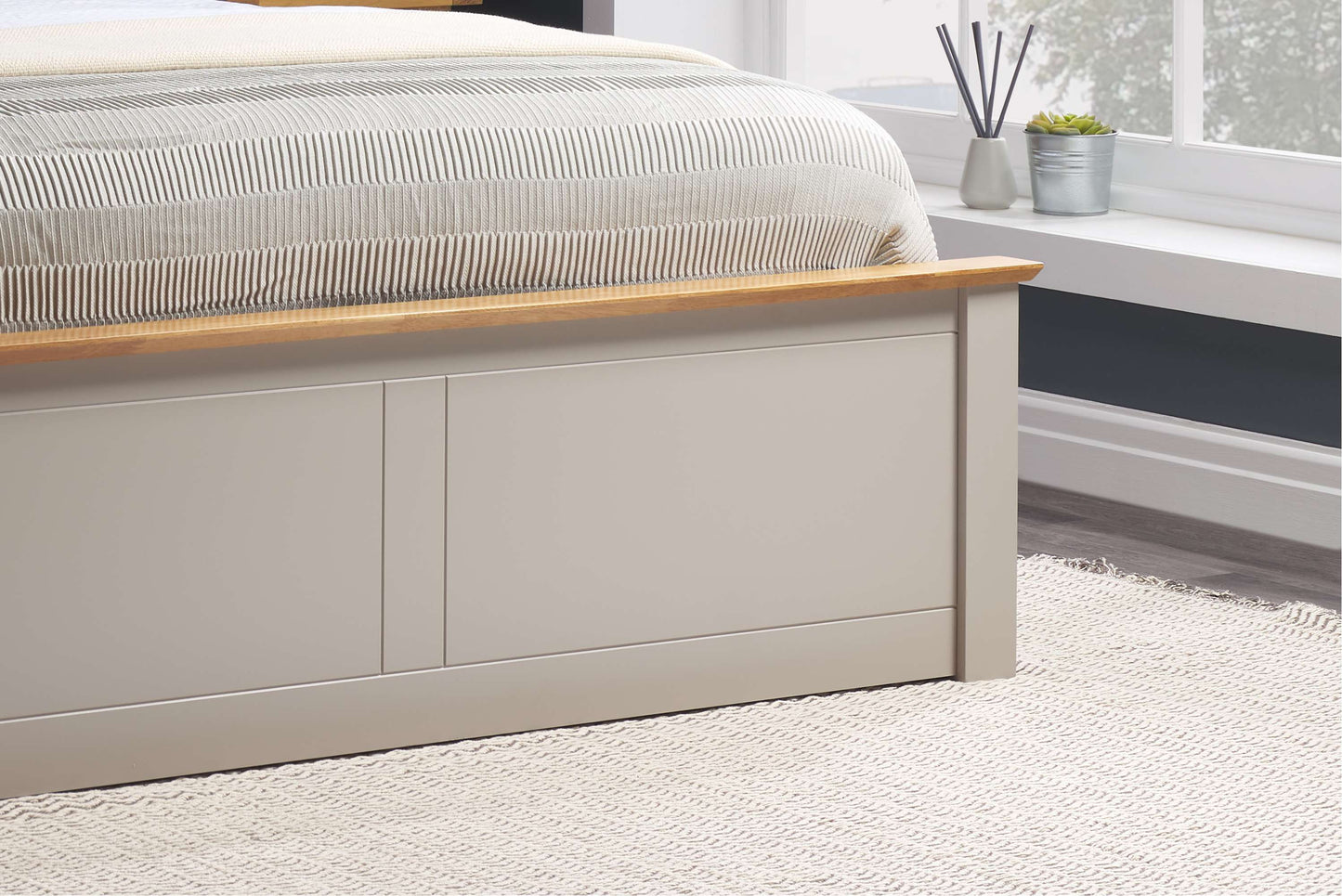 Phoenix Pearl Grey Ottoman Storage Bed