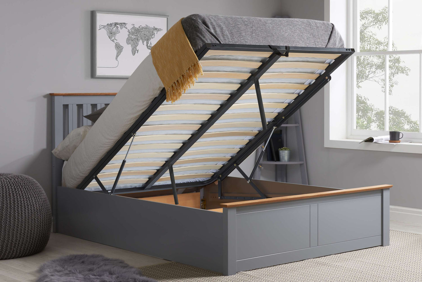 Phoenix Stone Grey Ottoman Storage Bed