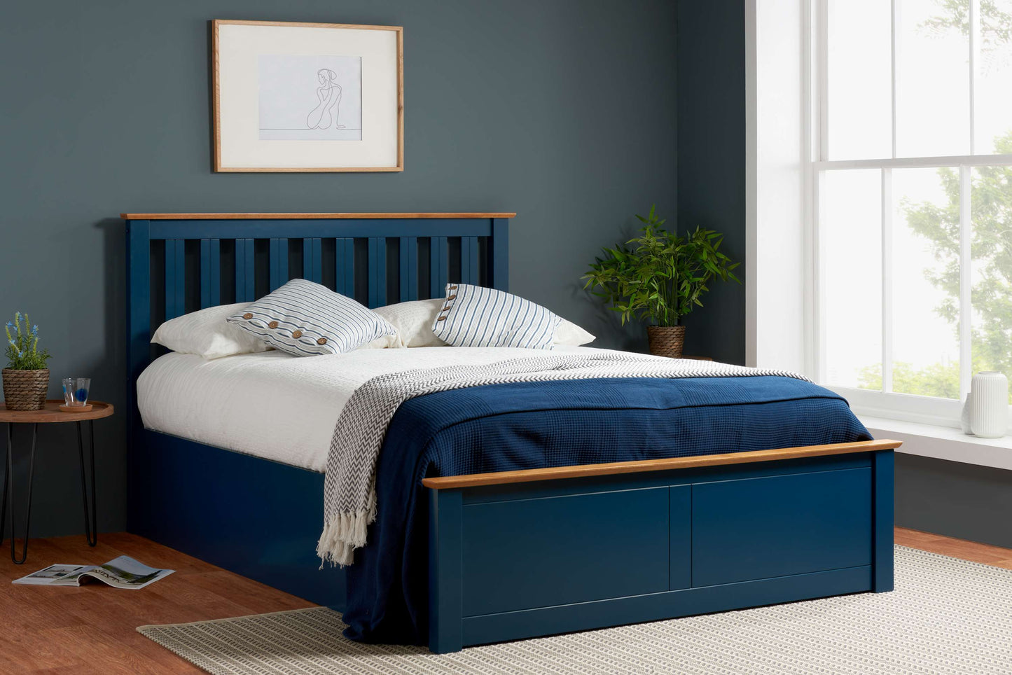 Phoenix Navy Blue Ottoman Storage Bed