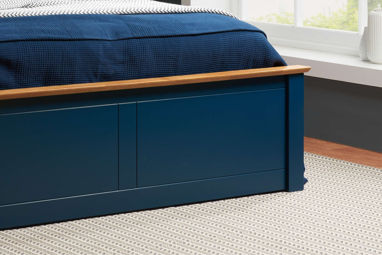 Phoenix Navy Blue Ottoman Storage Bed