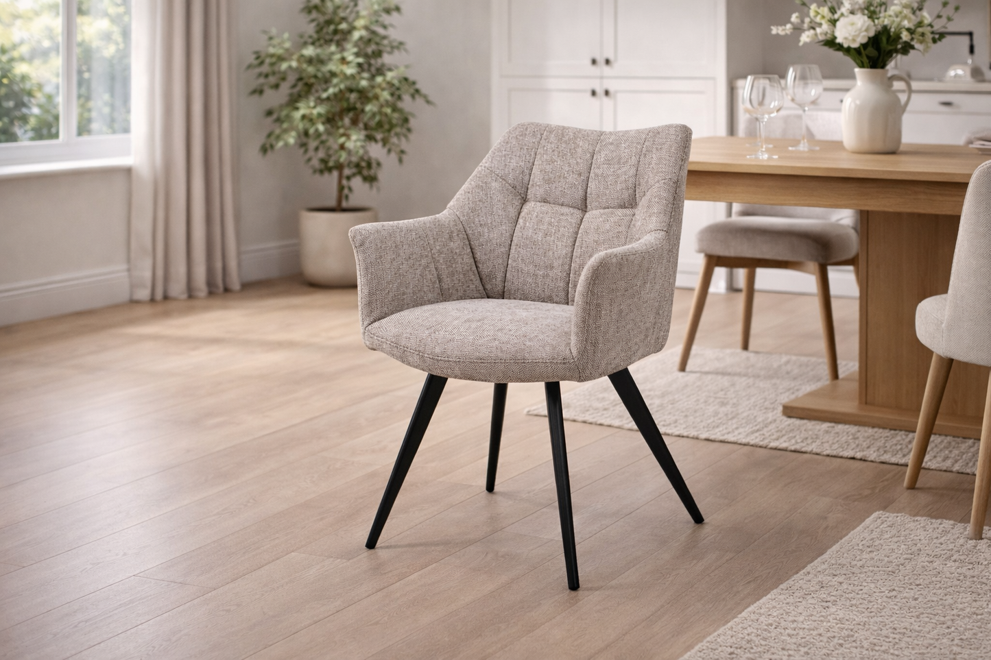 Elmstead 1.8m Medium Elm Veneer Table Set + 6x Willow Light Grey Fabric Dining Chairs