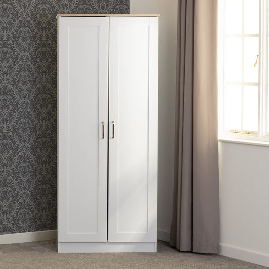 Portland White/Grey/Oak Effect 2 Door Wardrobe