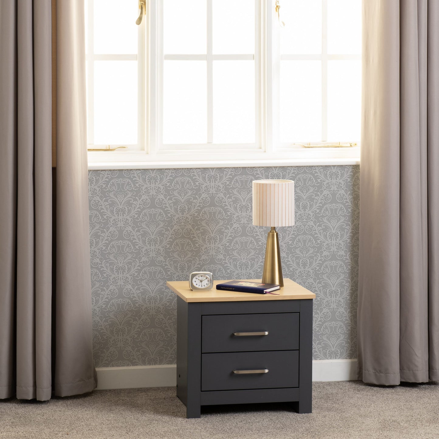 Portland Trio White/Grey/Oak Effect 2 Door Wardrobe Bedroom Set