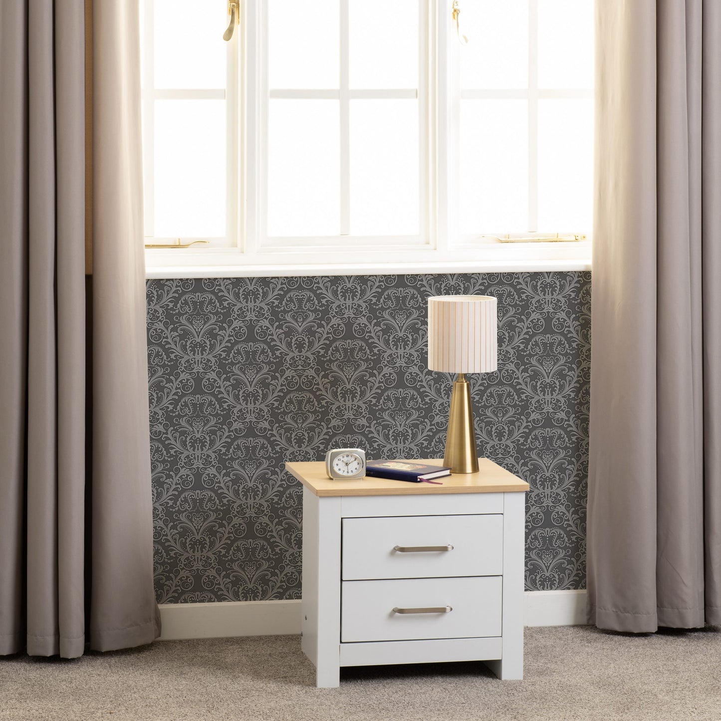 Portland Grey/White/Oak Effect 2 Drawer Locker
