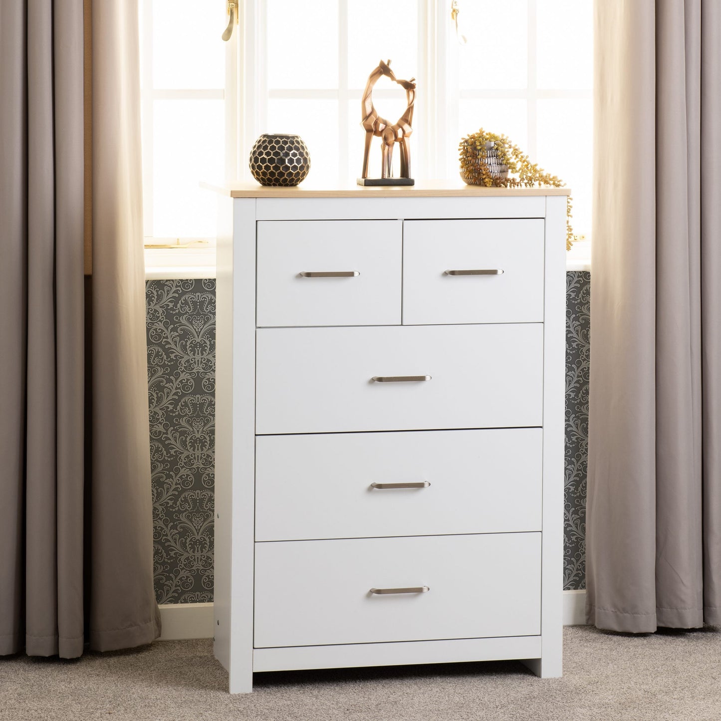 Portland Trio White/Grey/Oak Effect 2 Door Wardrobe Bedroom Set