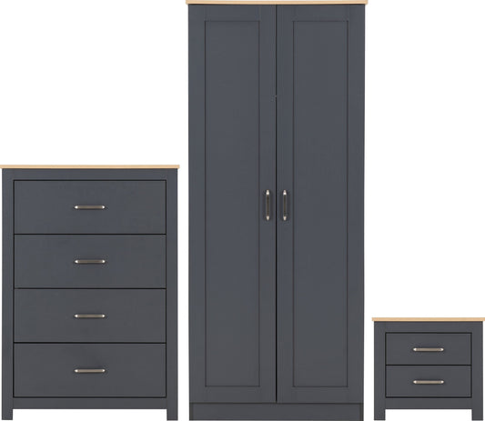 Portland Trio White/Grey/Oak Effect 2 Door Wardrobe Bedroom Set