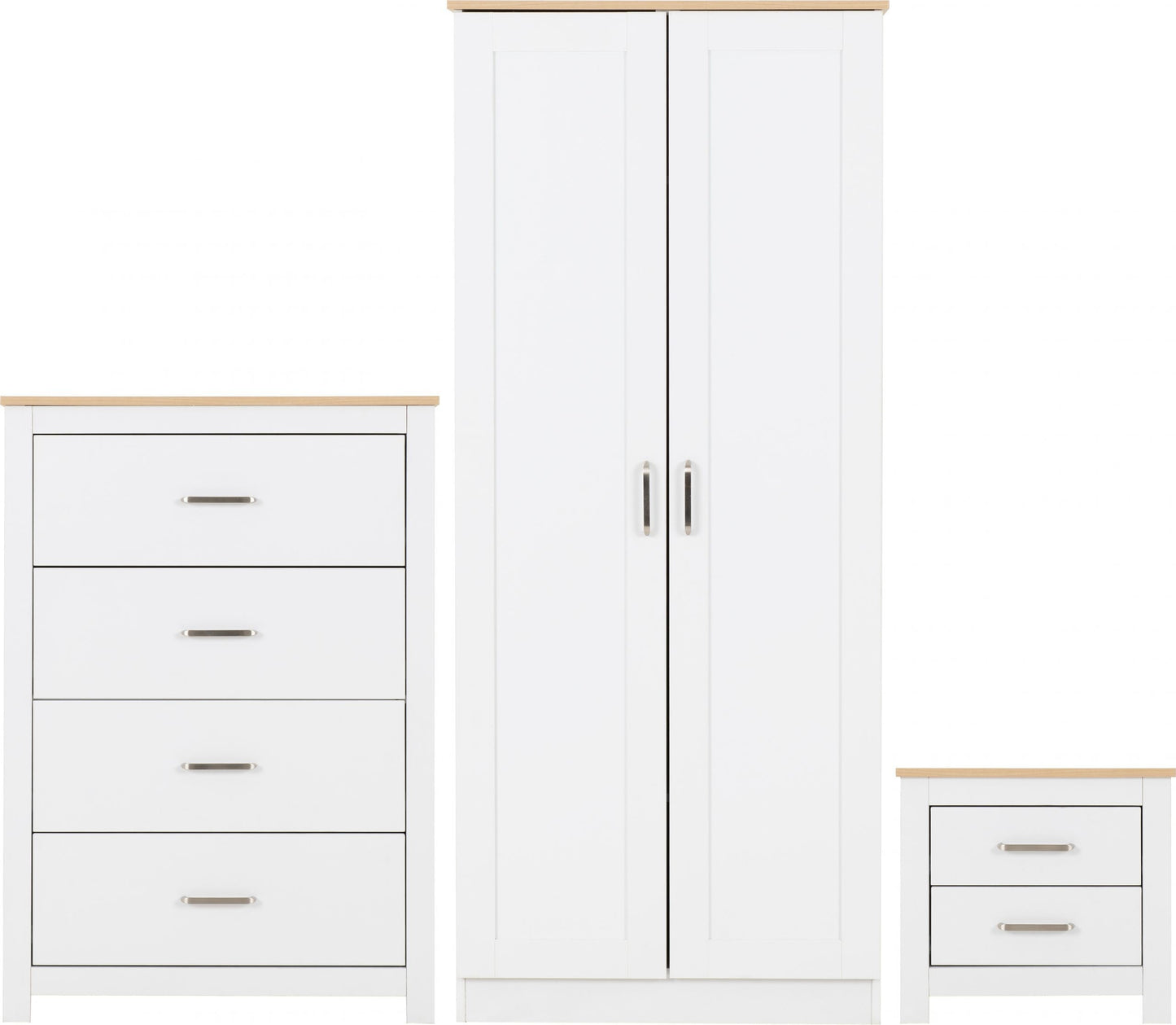 Portland Trio White/Grey/Oak Effect 2 Door Wardrobe Bedroom Set