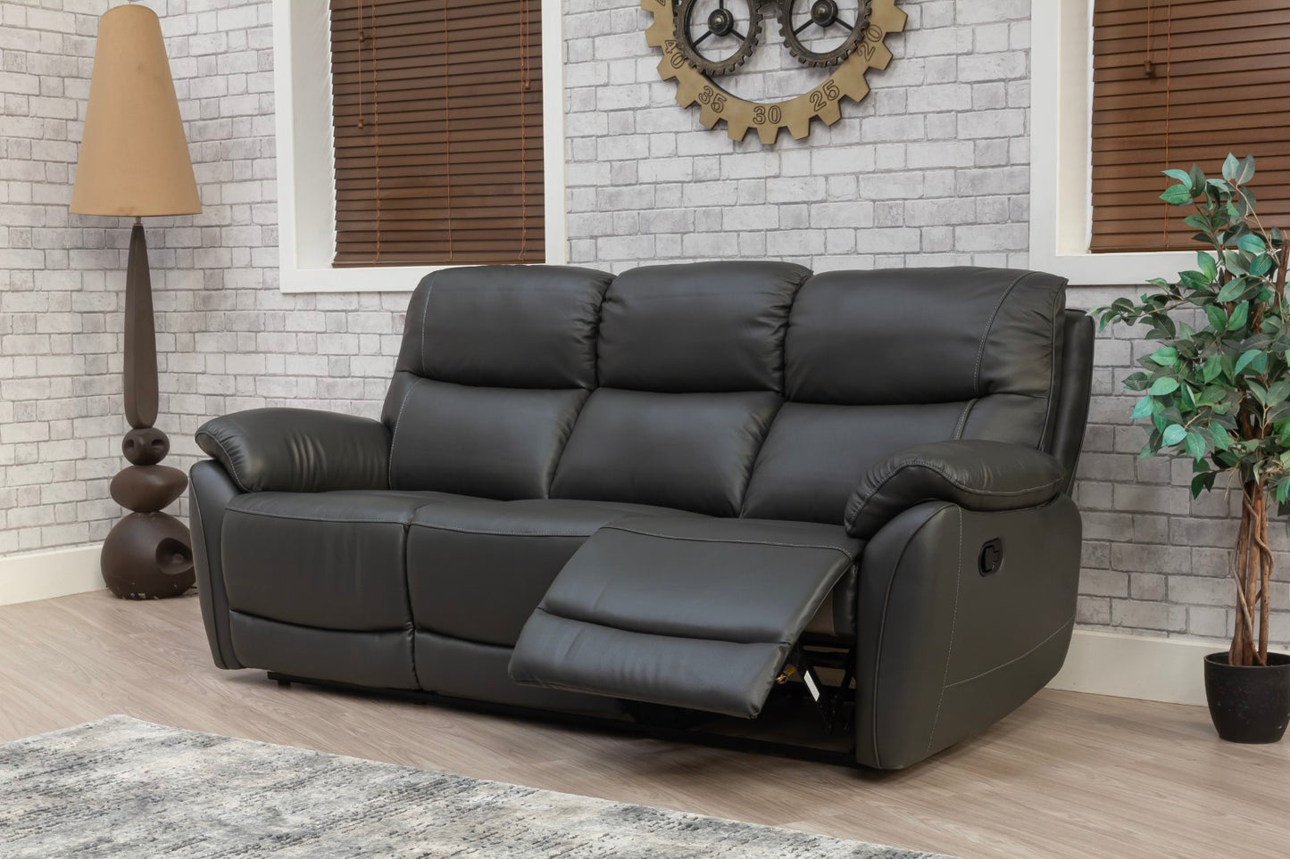 Pandora Half Leather Dark Grey Recliner Sofas