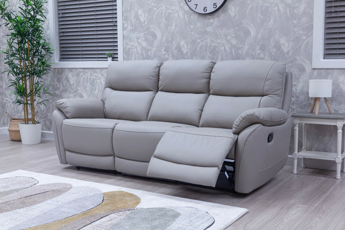 Pandora Half Leather Pearl Grey Recliner Sofas