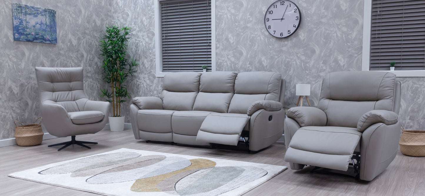 Pandora Half Leather Pearl Grey Recliner Sofas