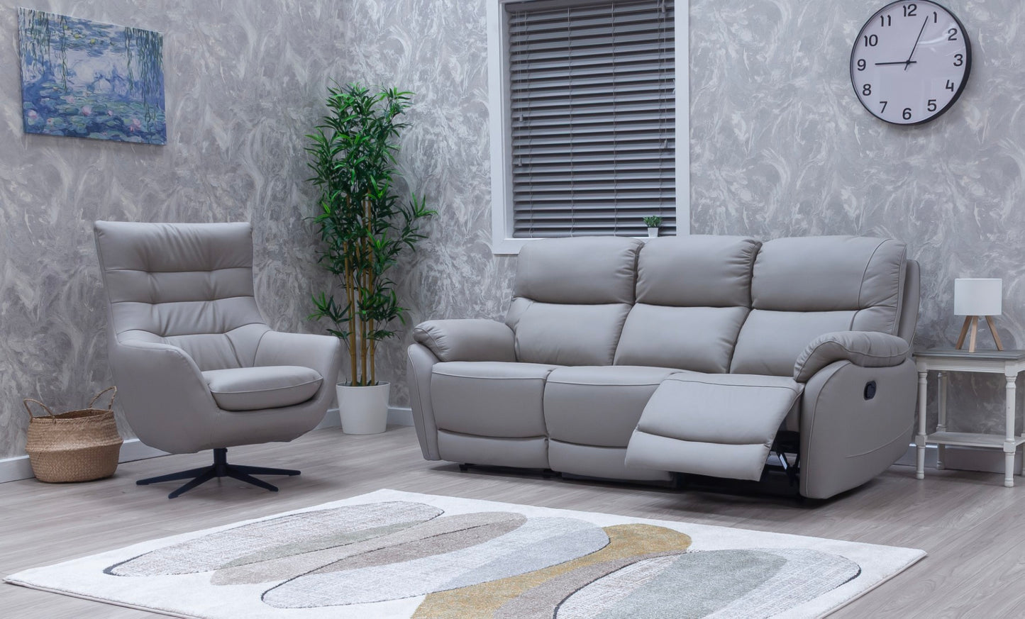 Pandora Half Leather Pearl Grey Recliner Sofas