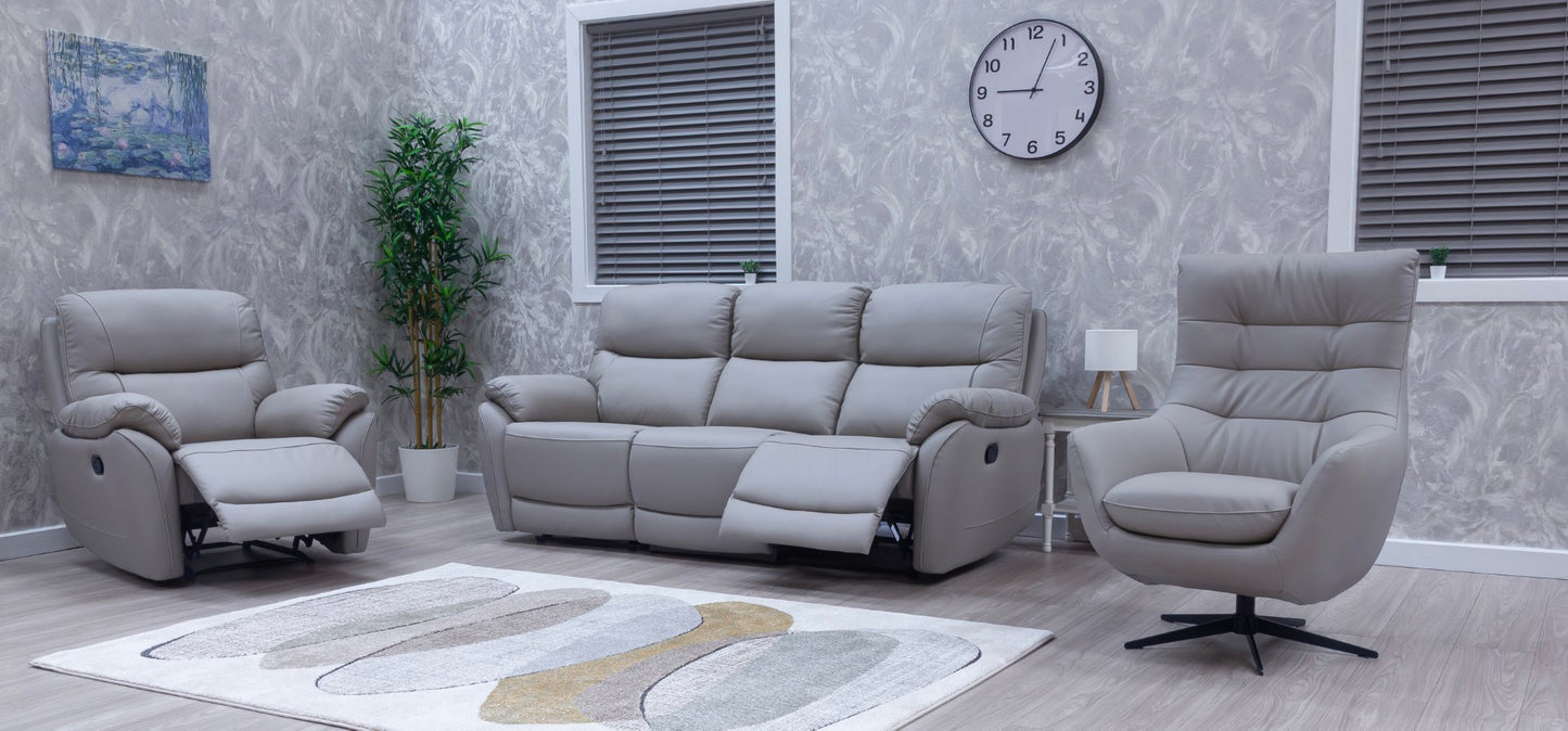 Pandora Half Leather Pearl Grey Recliner Sofas