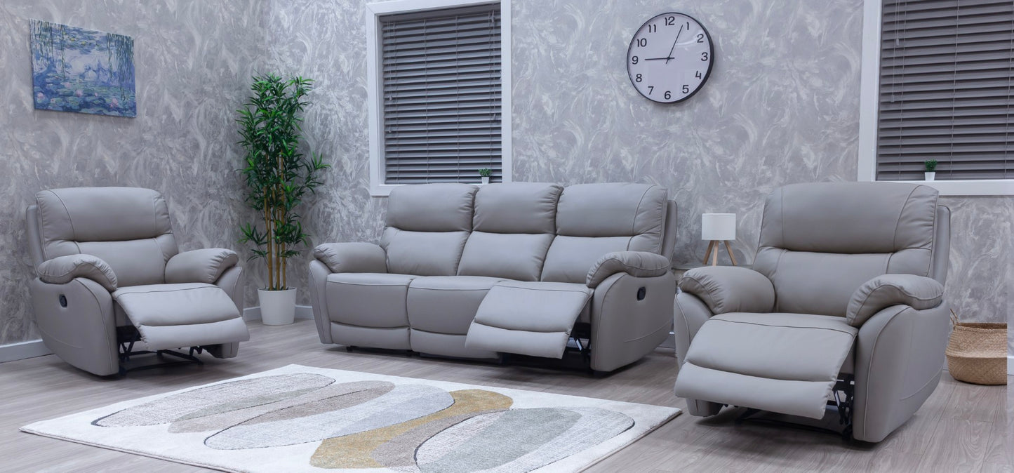 Pandora Half Leather Pearl Grey Recliner Sofas