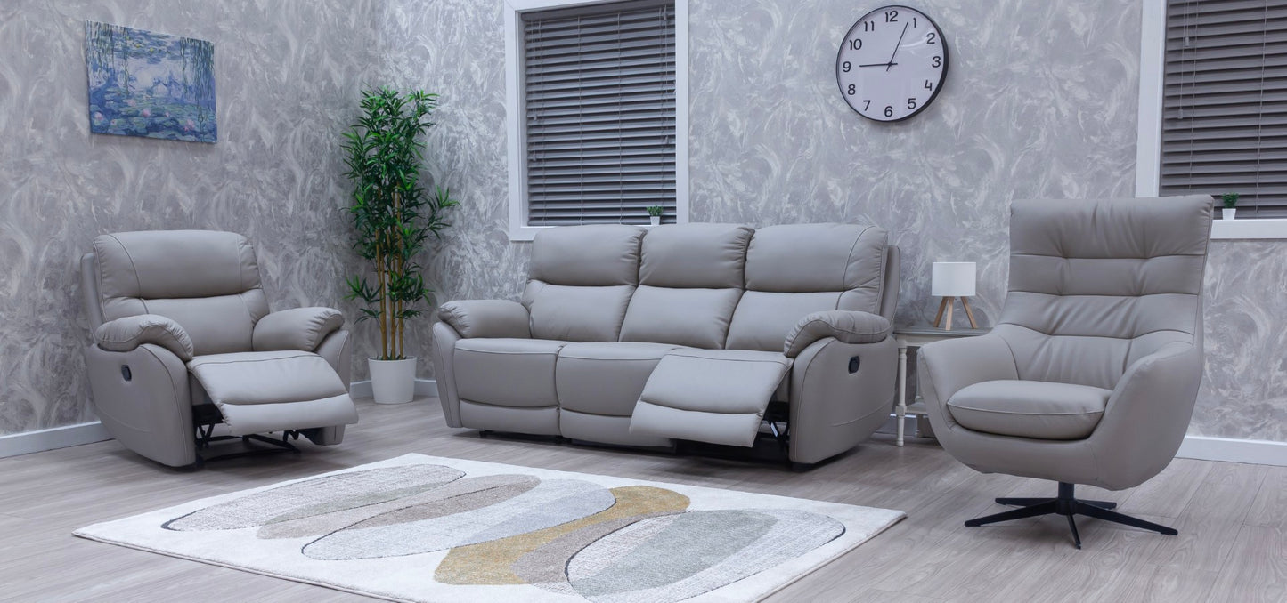 Pandora Half Leather Pearl Grey Recliner Sofas