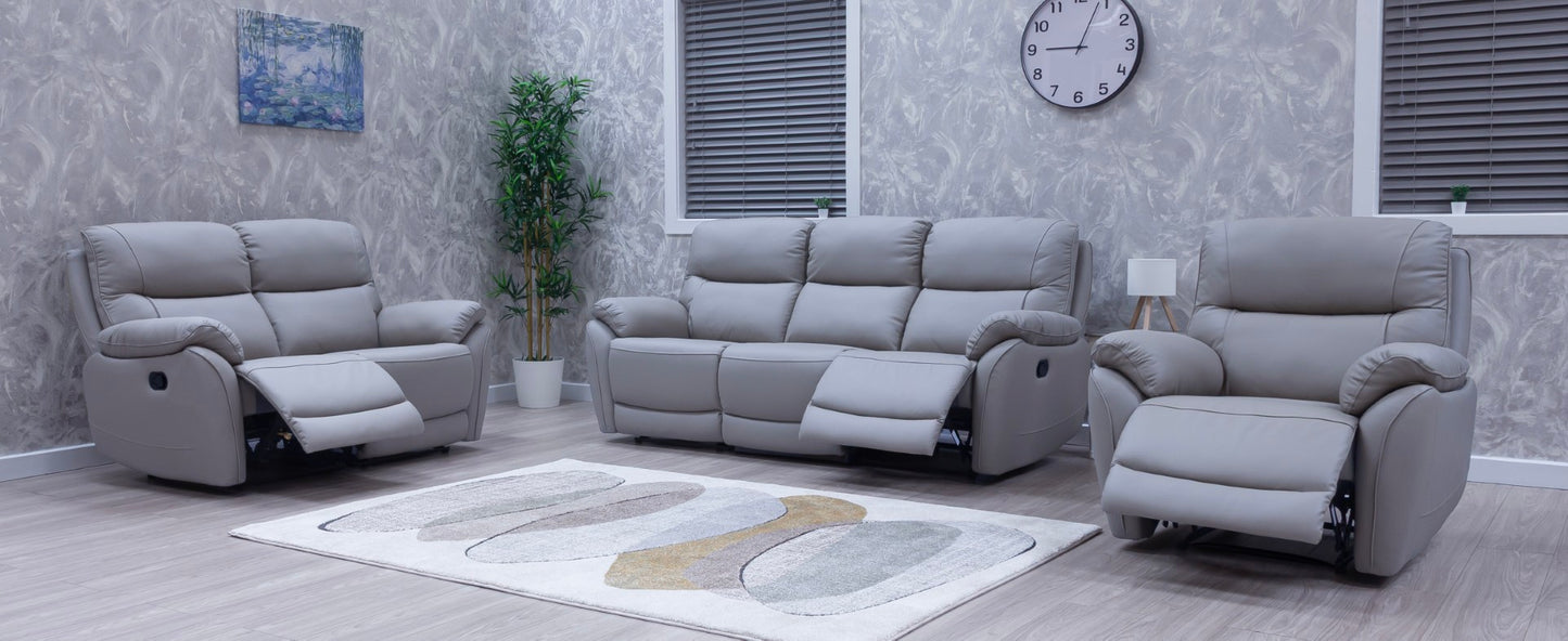 Pandora Half Leather Pearl Grey Recliner Sofas