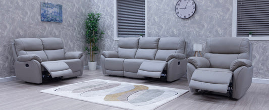 Pandora Half Leather Pearl Grey Recliner Sofas