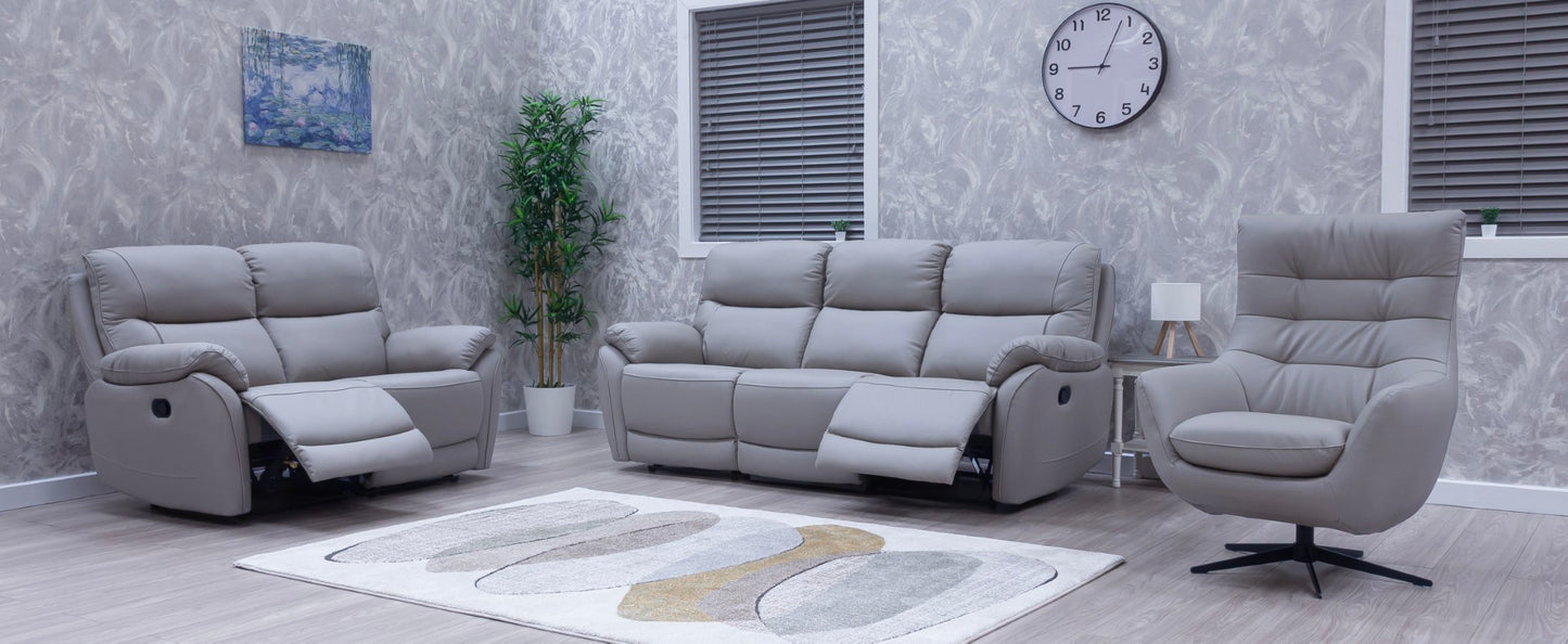 Pandora Half Leather Pearl Grey Recliner Sofas