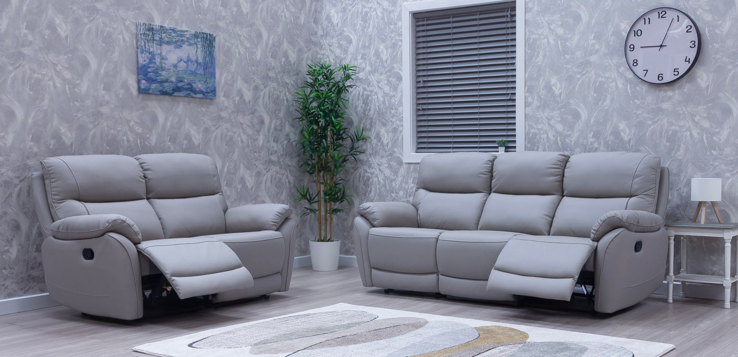 Pandora Half Leather Pearl Grey Recliner Sofas