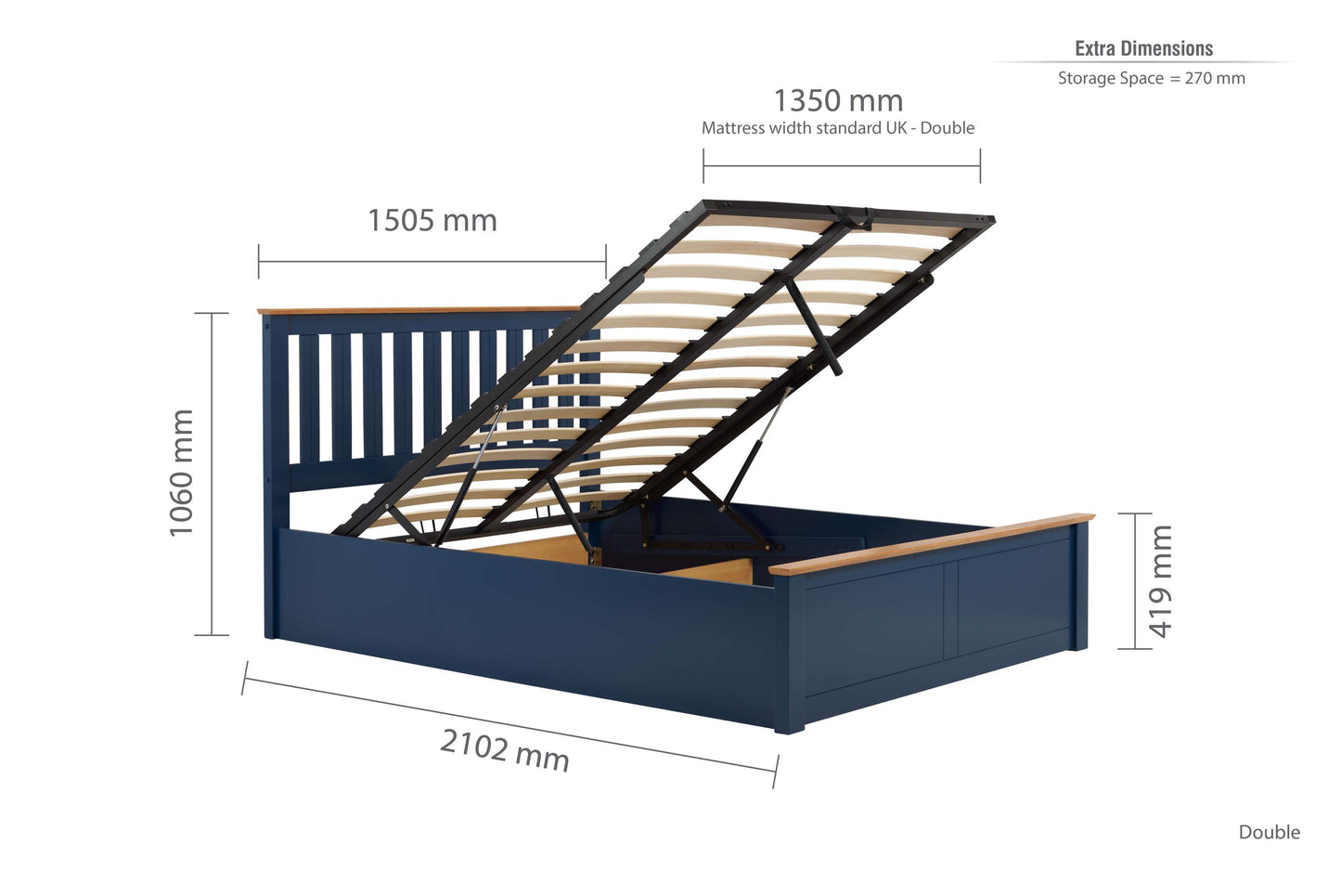 Phoenix Navy Blue Ottoman Storage Bed