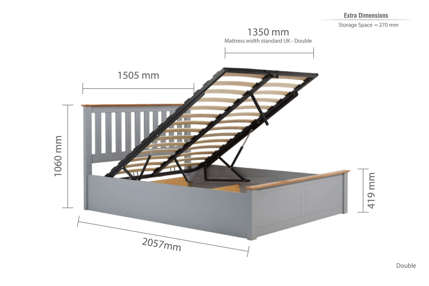 Phoenix Stone Grey Ottoman Storage Bed