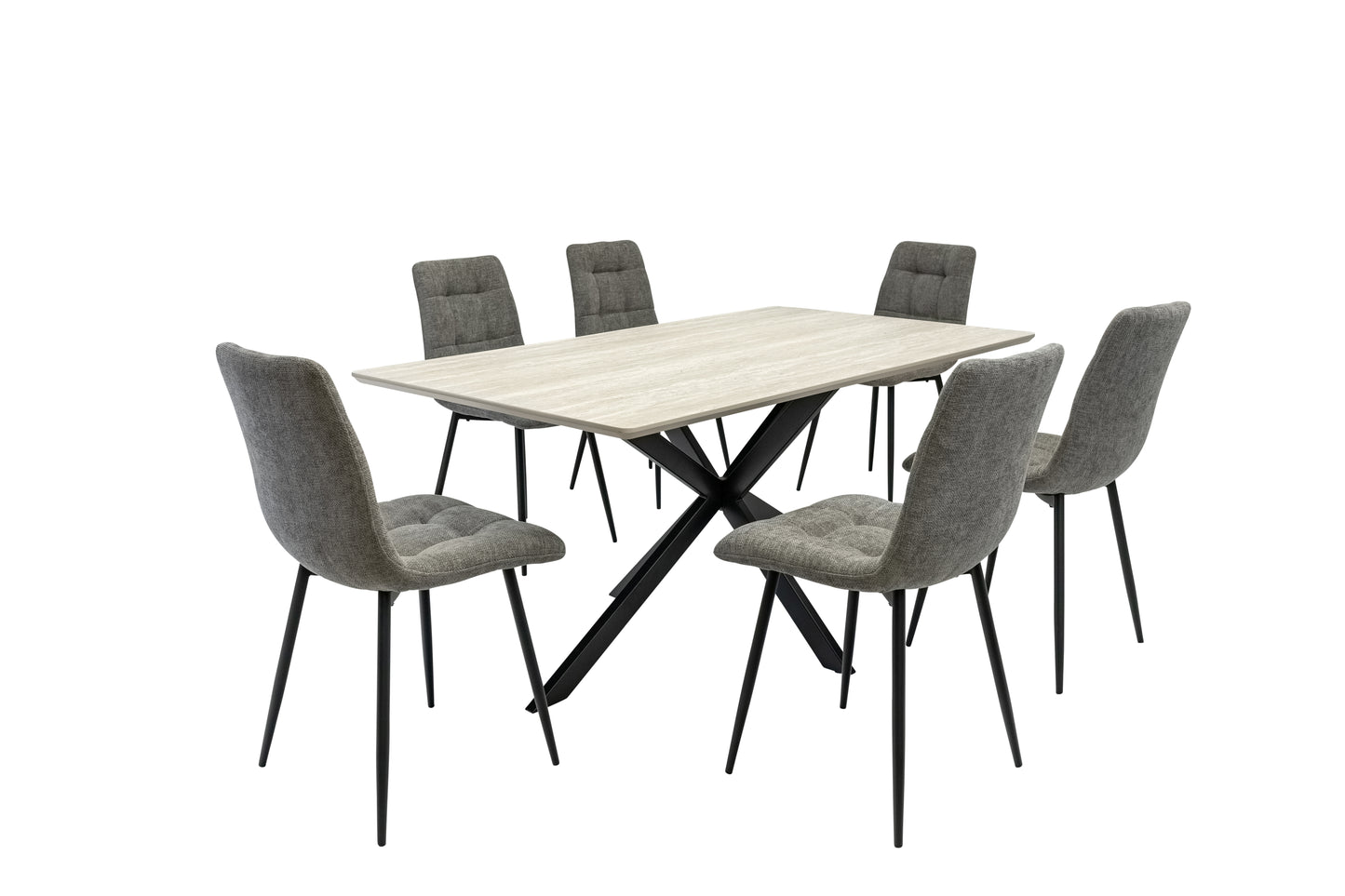 Verona 1.6m Travertine Finish Dining Table Set + Logan Dining Chairs