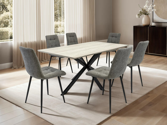 Verona 1.6m Travertine Finish Dining Table Set + Logan Dining Chairs