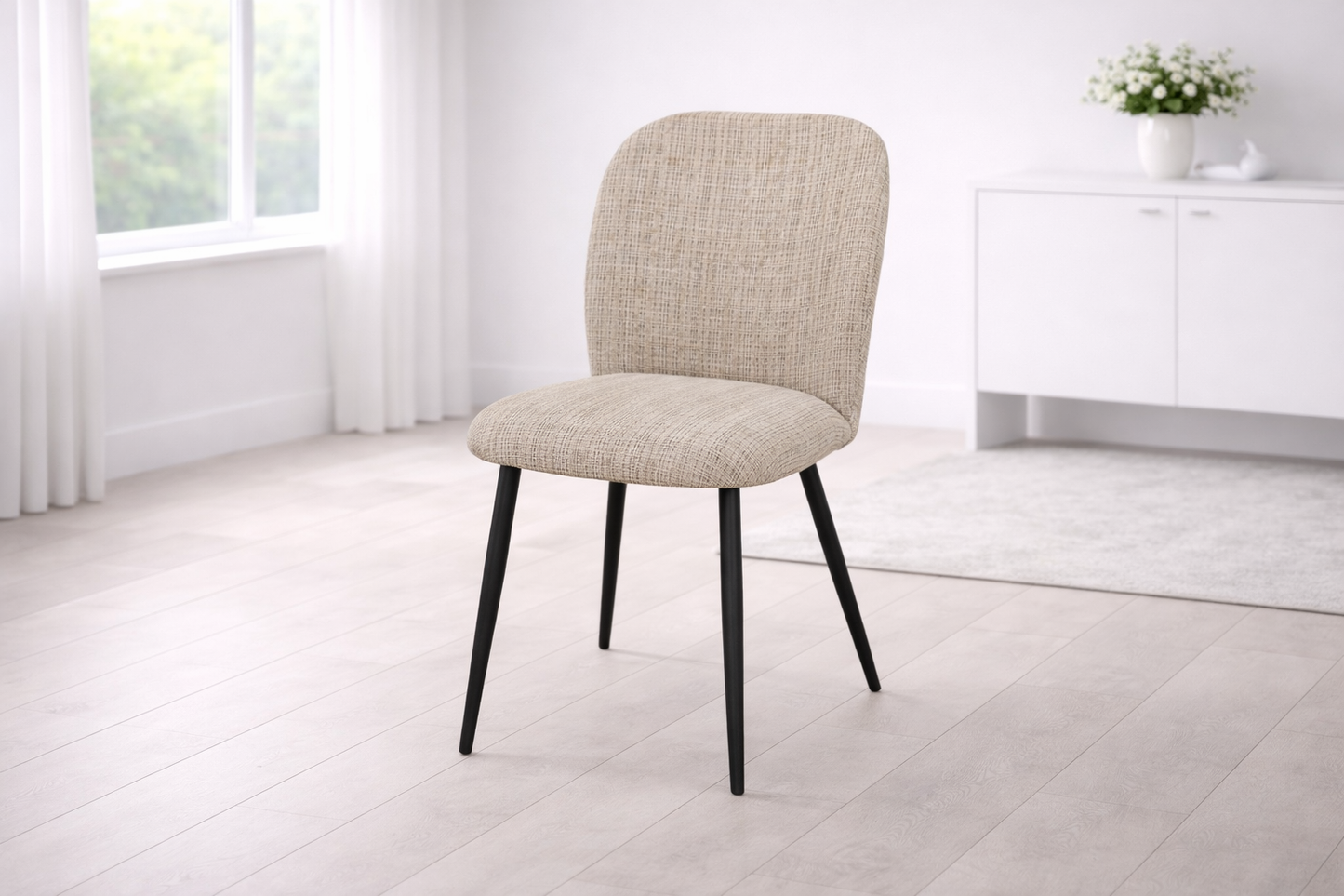 Verona 1.2m Travertine Finish Round Dining Table Set + Verona Chenille Dining Chairs