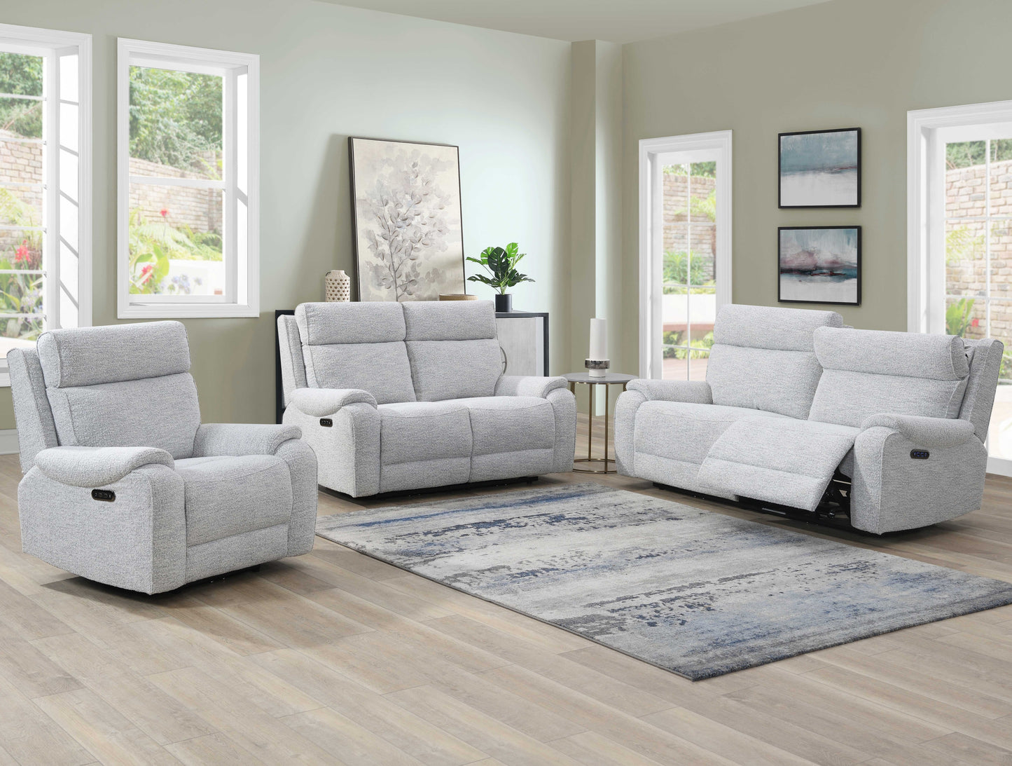 Athena Power Recliner Sofas - Ice Fabric