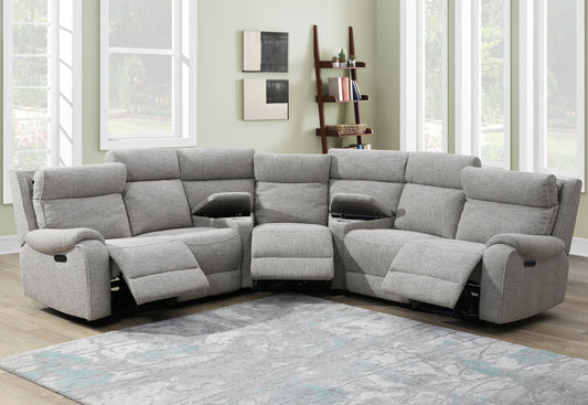 Athena Power 3 Seat Recliner Corner Sofas - Light Grey Fabric