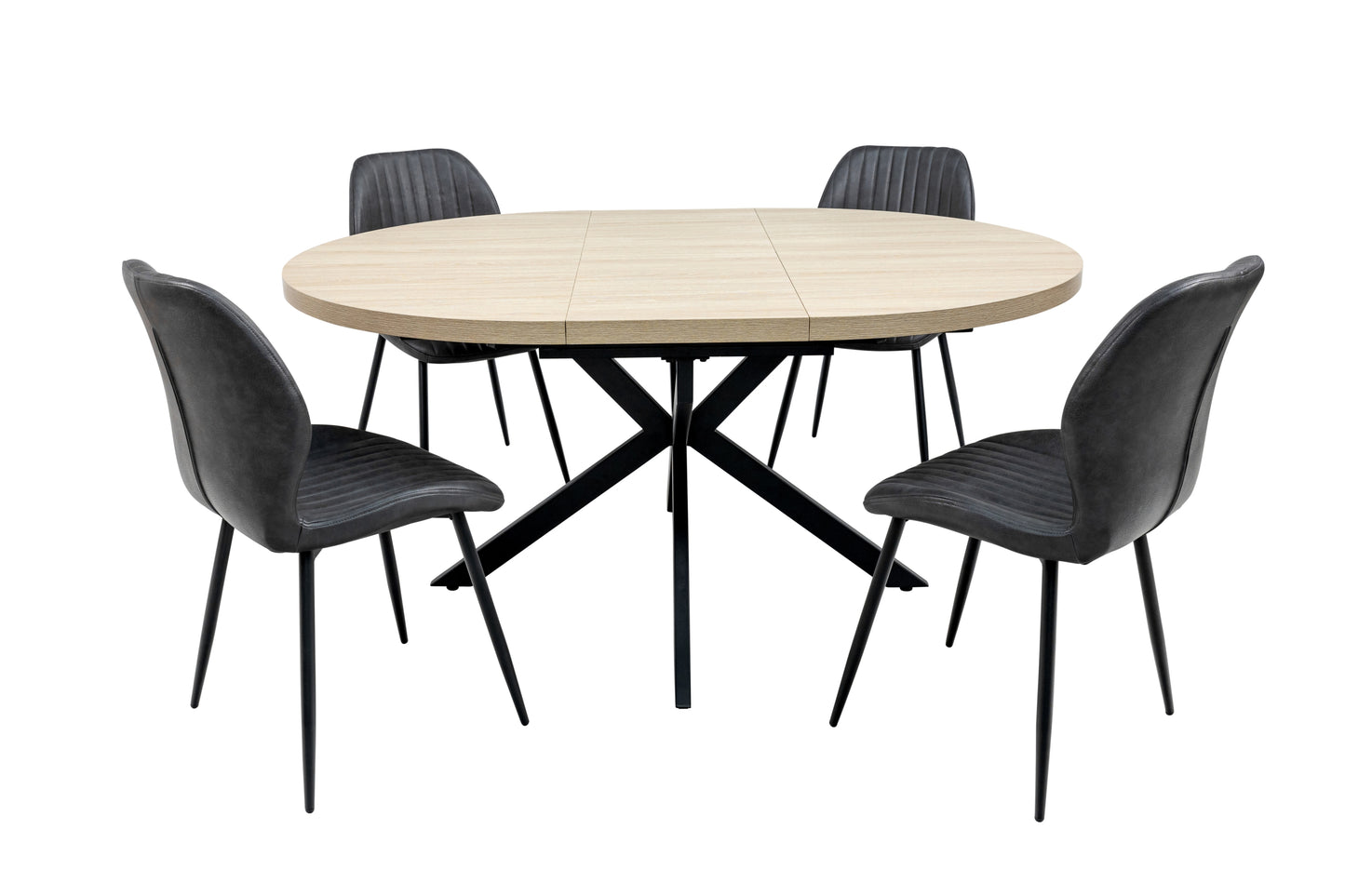 Willow 1.2m Extending (+40cm) Light Oak Round Dining Table Set + Lisburn Dining Chairs