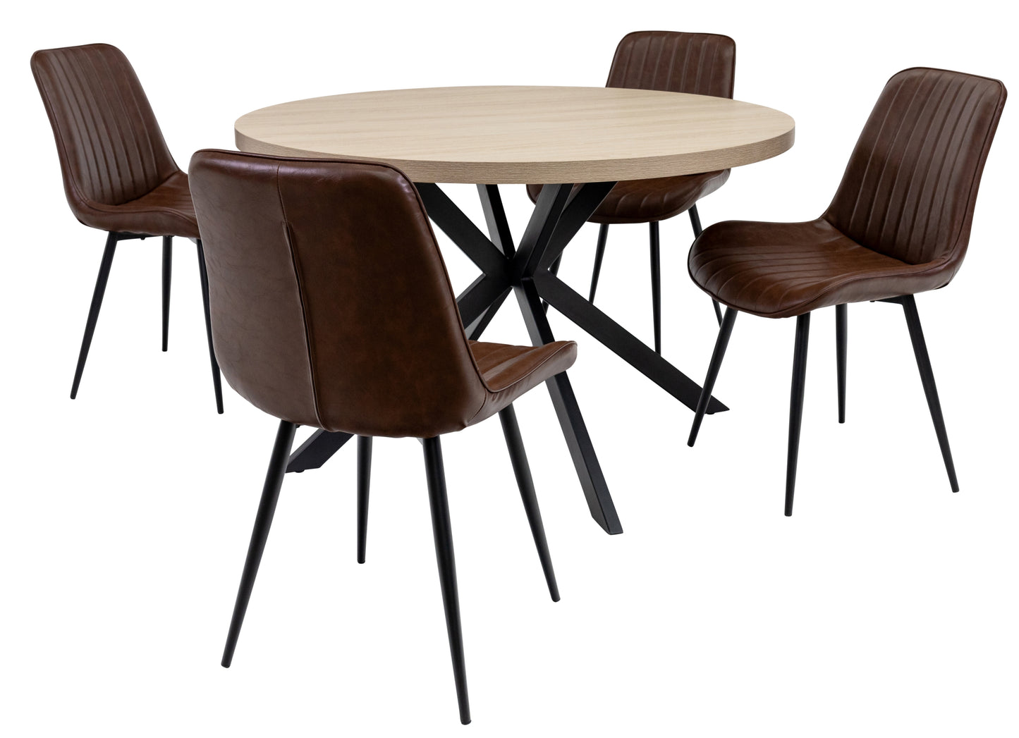 Willow 1.2m Light Oak Round Dining Table Set + Denver Dining Chairs